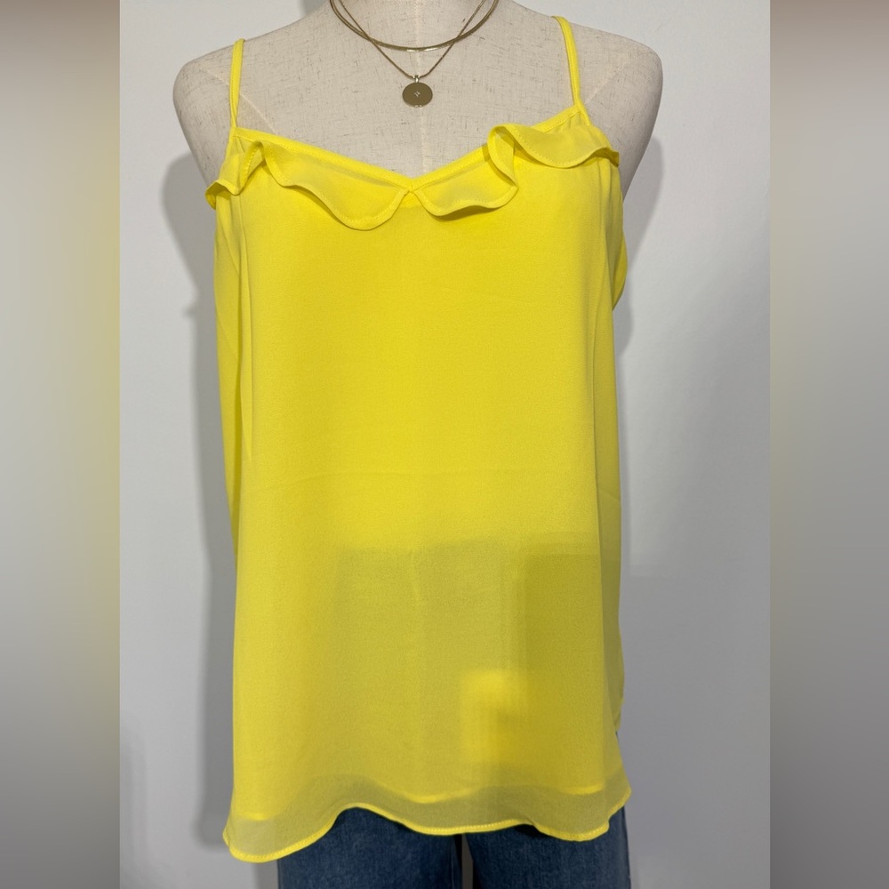 Naked Zebra Yellow Chiffon Ruffle Cami Tank Adjustable Straps NWT Medium